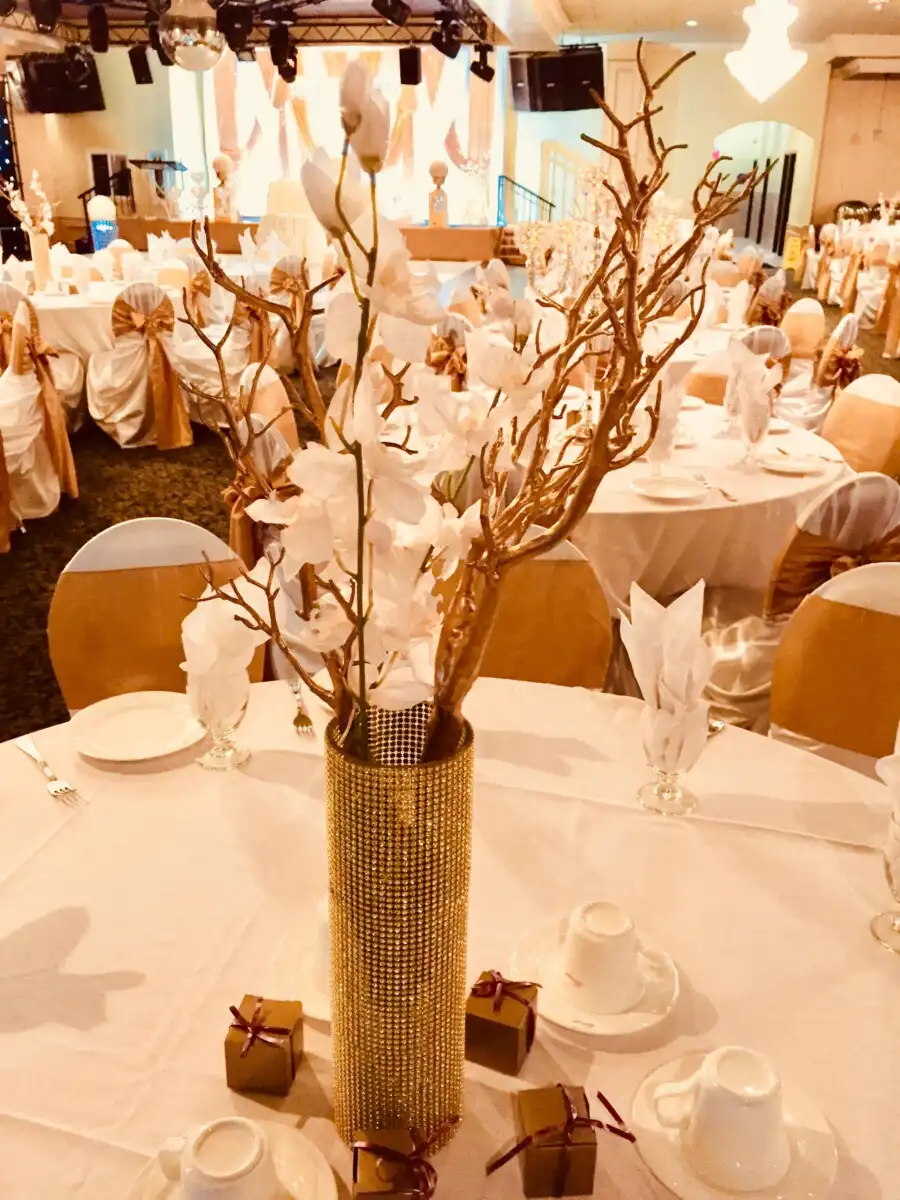 Gold rhinestone orchid centerpiece · Dream Decorators